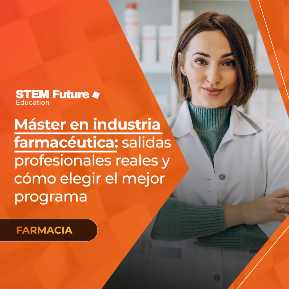Profesional sanitaria con bata para el máster en industria farmacéutica