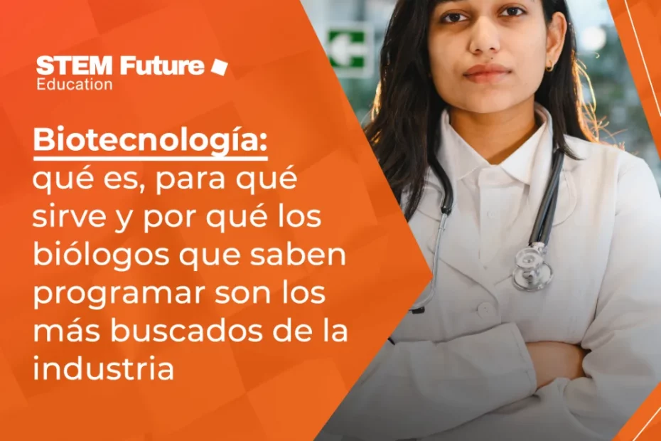 Investigadora con bata y estetoscopio experta en bioinformática